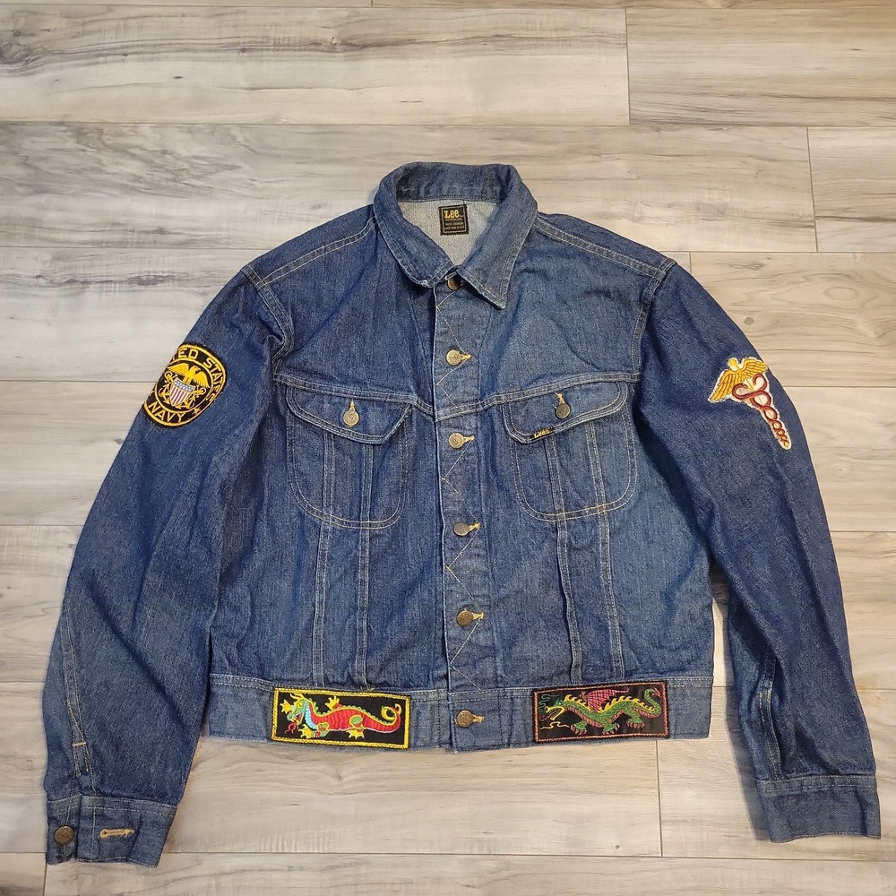 Vintage Lee Sanforized Denim Jacket XL Embroidered Patchwork RARE